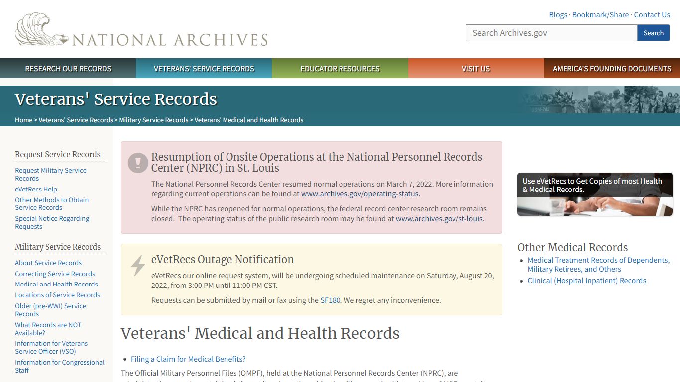 Veterans' Medical and Health Records | National Archives